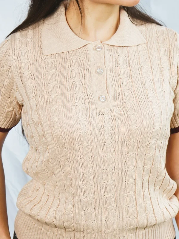 Blusa tejida almendra 1 Polo Roma