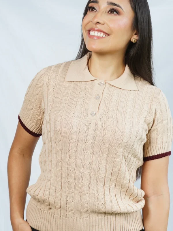 Blusa tejida almendra 2 Polo Roma