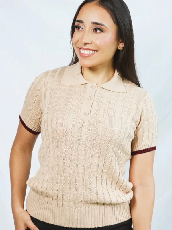 Blusa tejida almendra Polo Roma