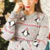Saco-gris-pinguino-mujer Buzo Gris Pingüino navideño (Aguinaldo)